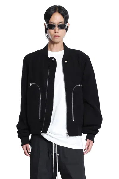 Rick Owens Leather Jacket With High Collar And Ribbed Accents In Black