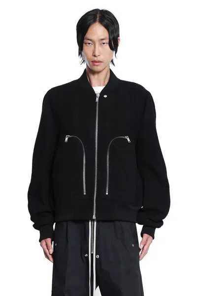 Rick Owens Leather Jacket With High Collar And Ribbed Accents In Black