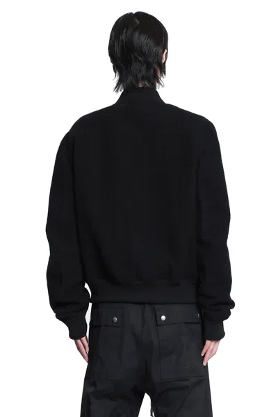 Rick Owens Leather Jacket With High Collar And Ribbed Accents In Black