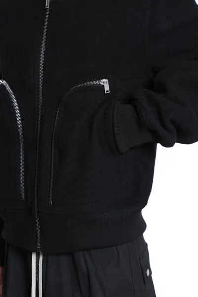 Rick Owens Leather Jacket With High Collar And Ribbed Accents In Black