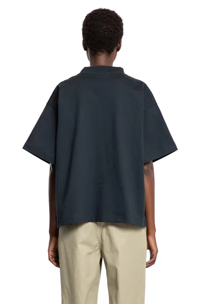 Balenciaga Faded Black T-shirt With Central Print And Wide Fit. In Blue