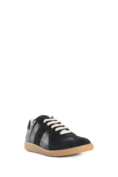 Maison Margiela Two-tone Leather And Suede Replica Sneakers In Black