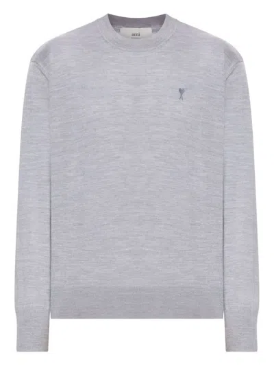 Ami Alexandre Mattiussi Ami Paris Ribbed Hem Sweater With Embroidered Logo In Gray