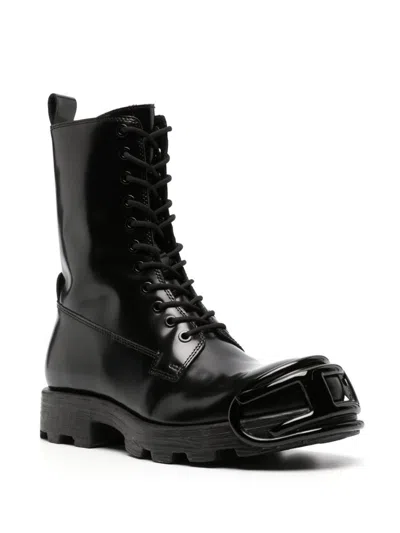 Diesel Leather Boots With Oval D Rein-forced Toe In Black