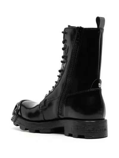 Diesel Leather Boots With Oval D Rein-forced Toe In Black