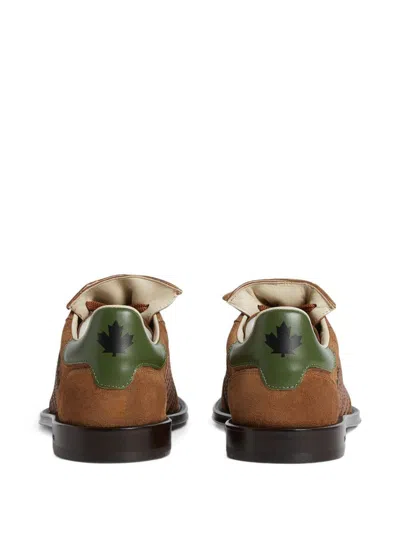 Dsquared2 Low Top Sneakers With Striped Suede Finish In Brown