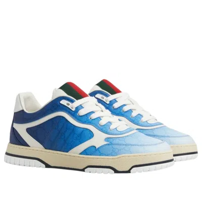 Gucci Canvas Sneakers With Printed Design And Contrast Panels In Blue