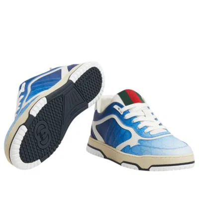 Gucci Canvas Sneakers With Printed Design And Contrast Panels In Blue
