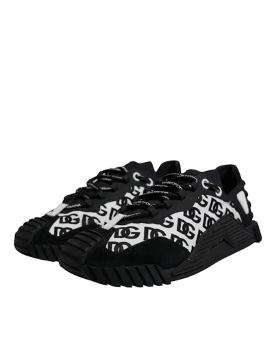 Pre-owned Dolce & Gabbana Black Logo Lace Up Low Top Ns1 Sneakers Men's Shoes () In Multi