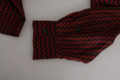 Pre-owned Dolce & Gabbana Black Red Zigzag Pattern Casual Men's Shirt ()
