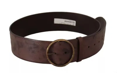 Dolce & Gabbana Dark Brown Wide Calf Leather Logo Round Buckle Women's Belt In Brown