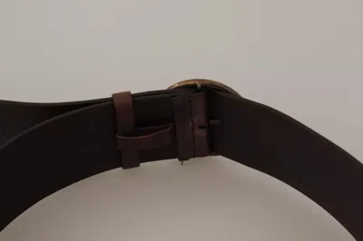 Dolce & Gabbana Dark Brown Wide Calf Leather Logo Round Buckle Women's Belt In Brown