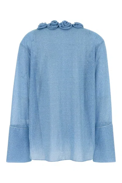 Oseree Rose-embellished Lurex Cardigan In Blue