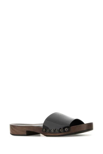 Miu Miu Black Leather Clogs In Black