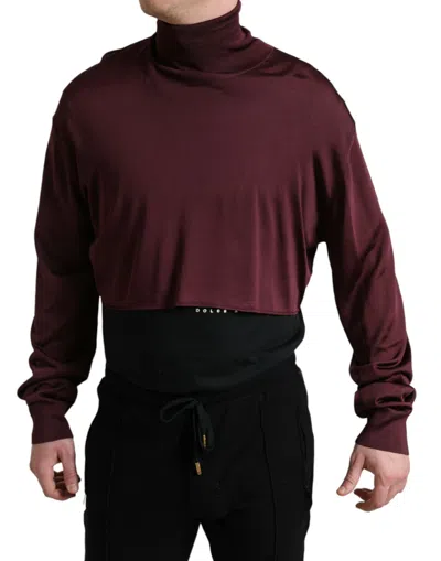 Dolce & Gabbana Maroon Viscose Turtleneck Pullover Sweater In Brown