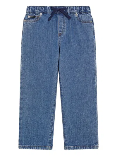 Dolce & Gabbana Dolce &amp; Gabbana Kids - Logo-embroidered Elastic-waist Jeans In Blue