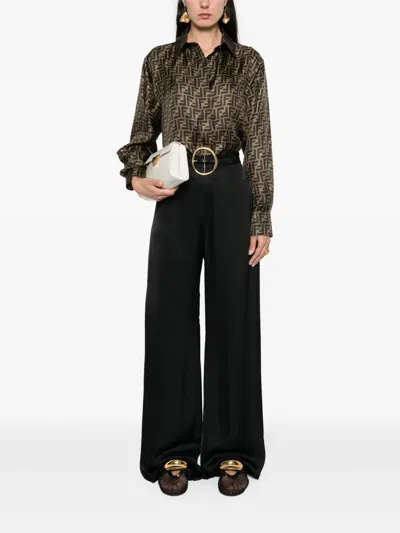 Fendi Silk Shirt With Ff Motif In Brown