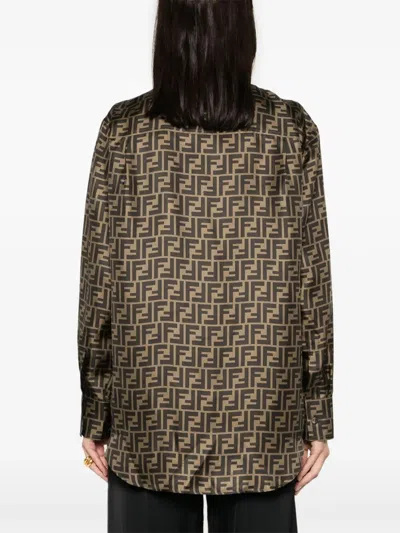 Fendi Silk Shirt With Ff Motif In Brown