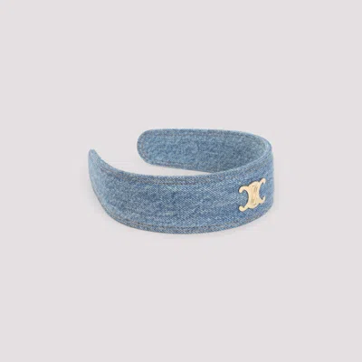 Celine Denim Texture Headband Accessory In Blue
