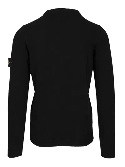 Stone Island Ribbed Knit Sweater With Logo Patch In Black
