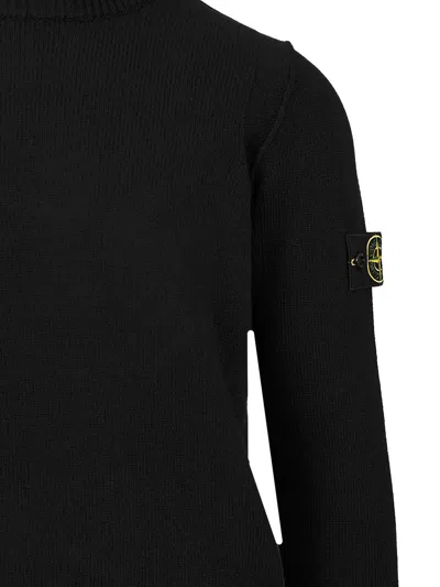 Stone Island Ribbed Knit Sweater With Logo Patch In Black
