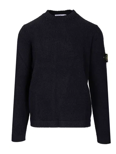Stone Island Organic Cotton Crew Neck Sweater With English Ribs Knitwear Blue In Black