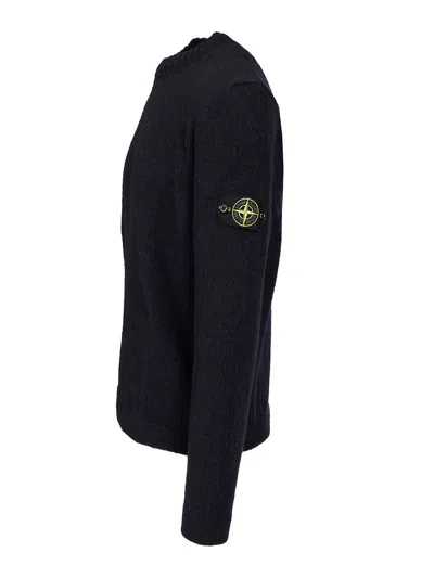 Stone Island Organic Cotton Crew Neck Sweater With English Ribs Knitwear Blue In Black