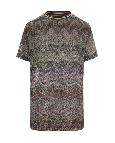 Missoni Short Sleeve T-shirt With Zigzag And Sequins In Multi