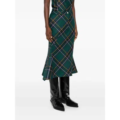 Alexander Mcqueen Alexander Mc Queen Flared Skirt In Wool Tartan In Green