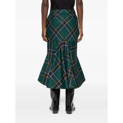 Alexander Mcqueen Alexander Mc Queen Flared Skirt In Wool Tartan In Green