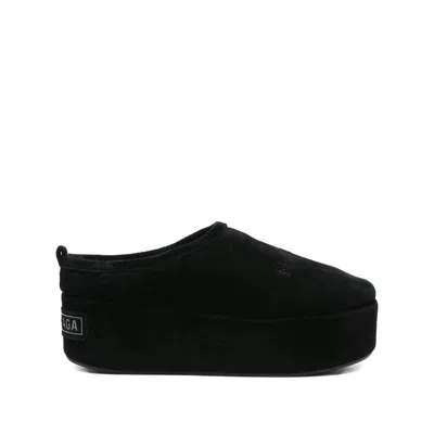 Balenciaga Suede Mules With Rounded Toe And Elevated Platform Sole In Black
