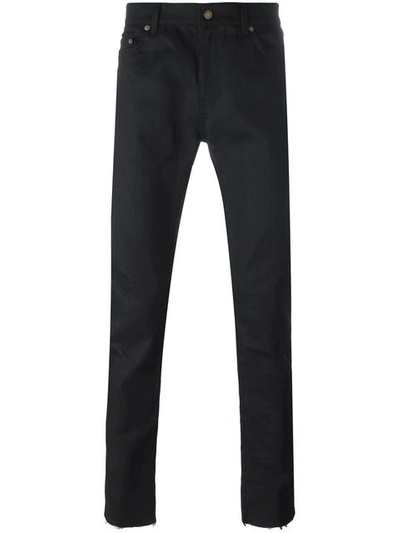 Saint Laurent 15cm Raw Cut Stretch Cotton Denim Jeans, Black