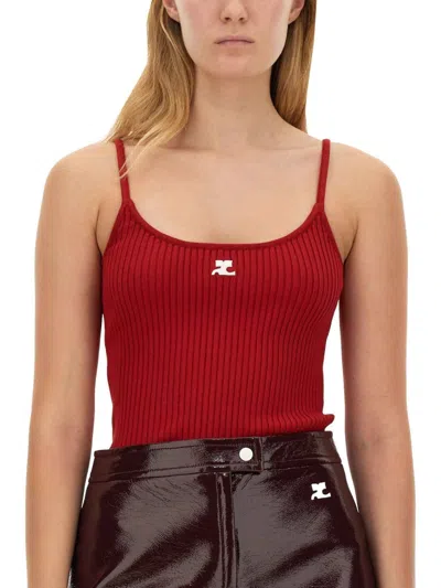 Courrèges Reedition Knit Tank Top Ribbed Straps In Red