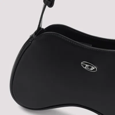 Diesel Curved Leather Handbag With Adjustable Strap In Black