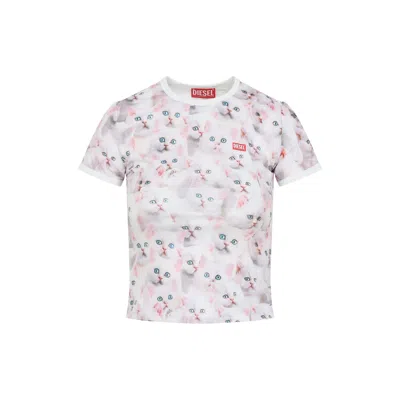 Diesel Cat-print T-shirt With Short Sleeves Throughout In White