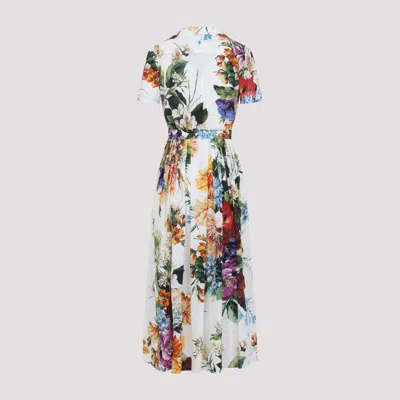 Dolce & Gabbana Midi Poplin Dress With Flower Bouquet Print Dolce E Gabbana In Multi