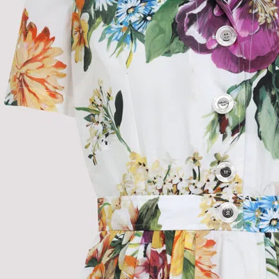 Dolce & Gabbana Midi Poplin Dress With Flower Bouquet Print Dolce E Gabbana In Multi