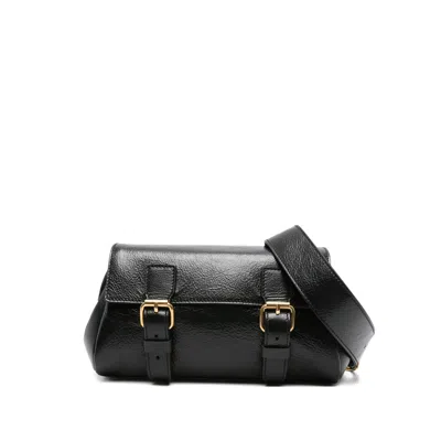 Dries Van Noten Textured Leather Shoulder Bag With Gold-tone Buckle Closure In Black