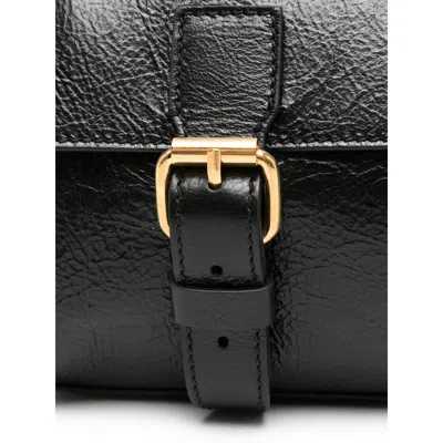 Dries Van Noten Textured Leather Shoulder Bag With Gold-tone Buckle Closure In Black