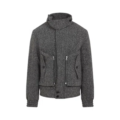Dries Van Noten Patterned Wool Zip Jacket Front Pockets In Gray