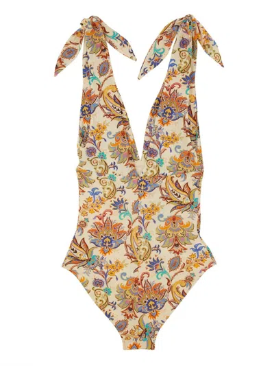 Etro Tie-shoulder Paisley-print Swimsuit In Multi