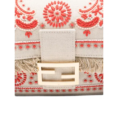 Fendi Baguette Embroidered Fringed Tote Bag In Neutral