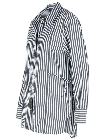 Ganni Stripe Cotton Shirt Black In Multi