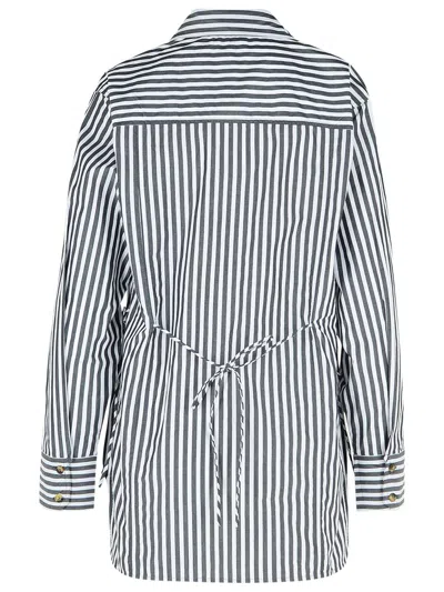 Ganni Stripe Cotton Shirt Black In Multi