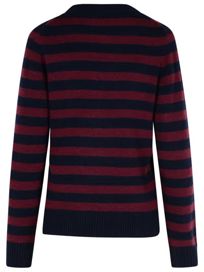 Ganni Graphic Wool Mix Poodle Stripe Crewneck Knitwear Multicolor In Burgundy