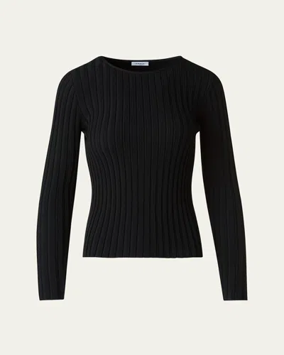 Akris Punto Back-cutout Rib Knit Crewneck Sweater In Black
