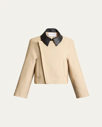 Givenchy Womens Cropped Leather-collar Cotton And Wool-blend Peacoat Beige In Neutral