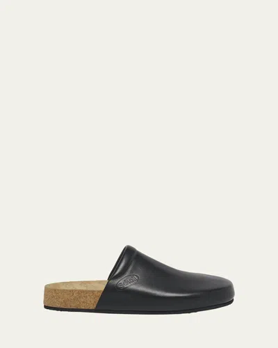 Balenciaga Men Leather Mules With Cork Insole In Black