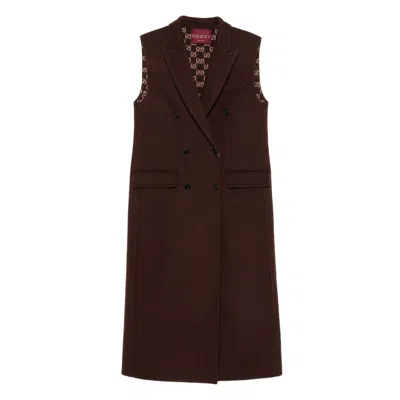 Gucci Sleeveless Coat In Brown