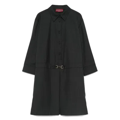 Gucci Womens Horsebit Long-sleeves Wool Mini Dress Ardesia Grey In Black